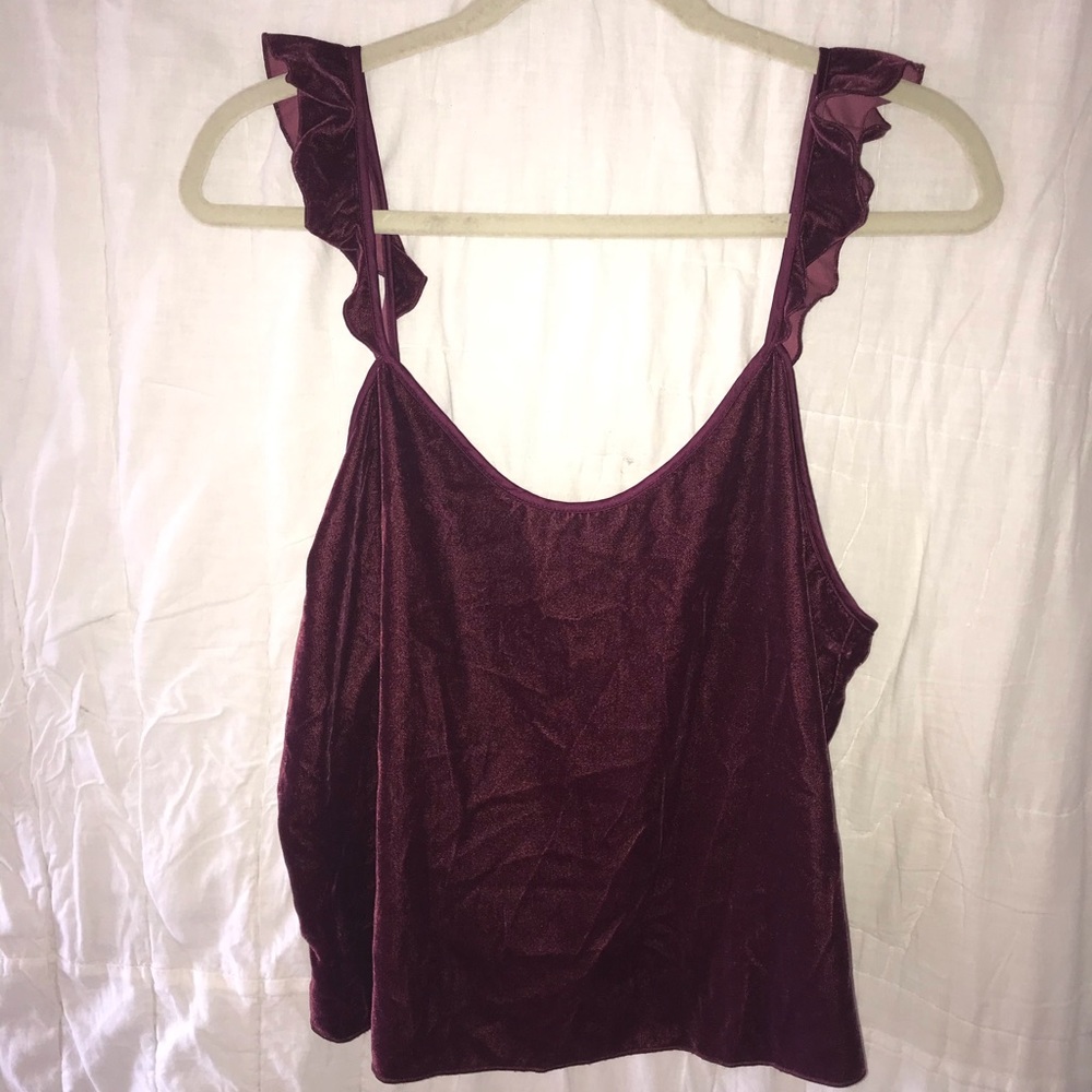 NWT Victoria Secret Deep Red Velvet Ruffled Tank L
